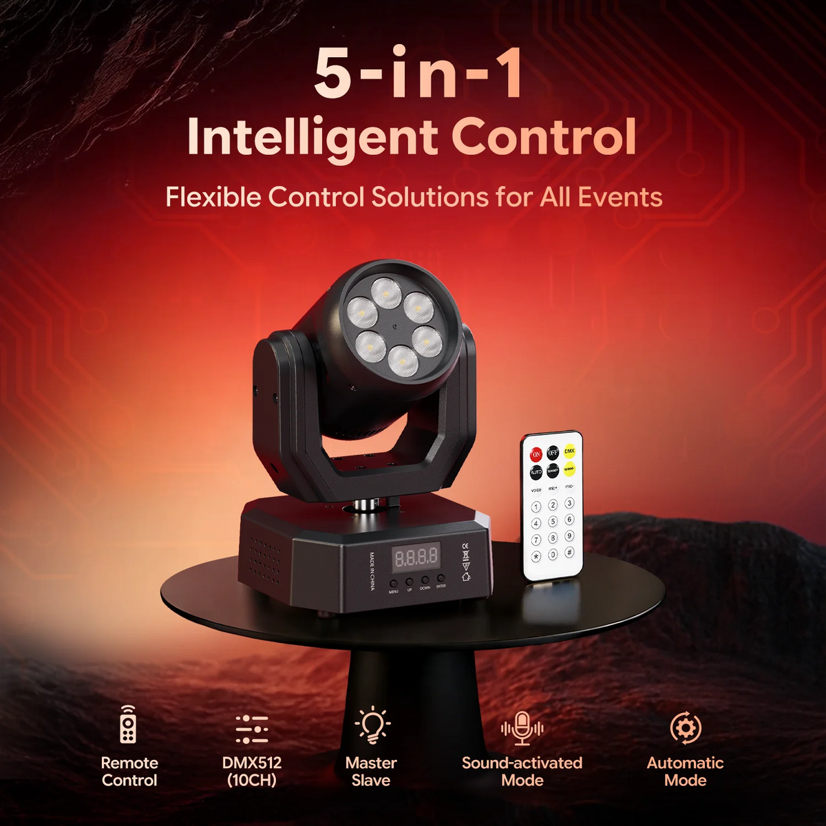 60W Mini Moving Head Light RGBW LED DJ Disco Party Lights Remote Control Stage Effect Lighting for Theater Live Show Bar Club