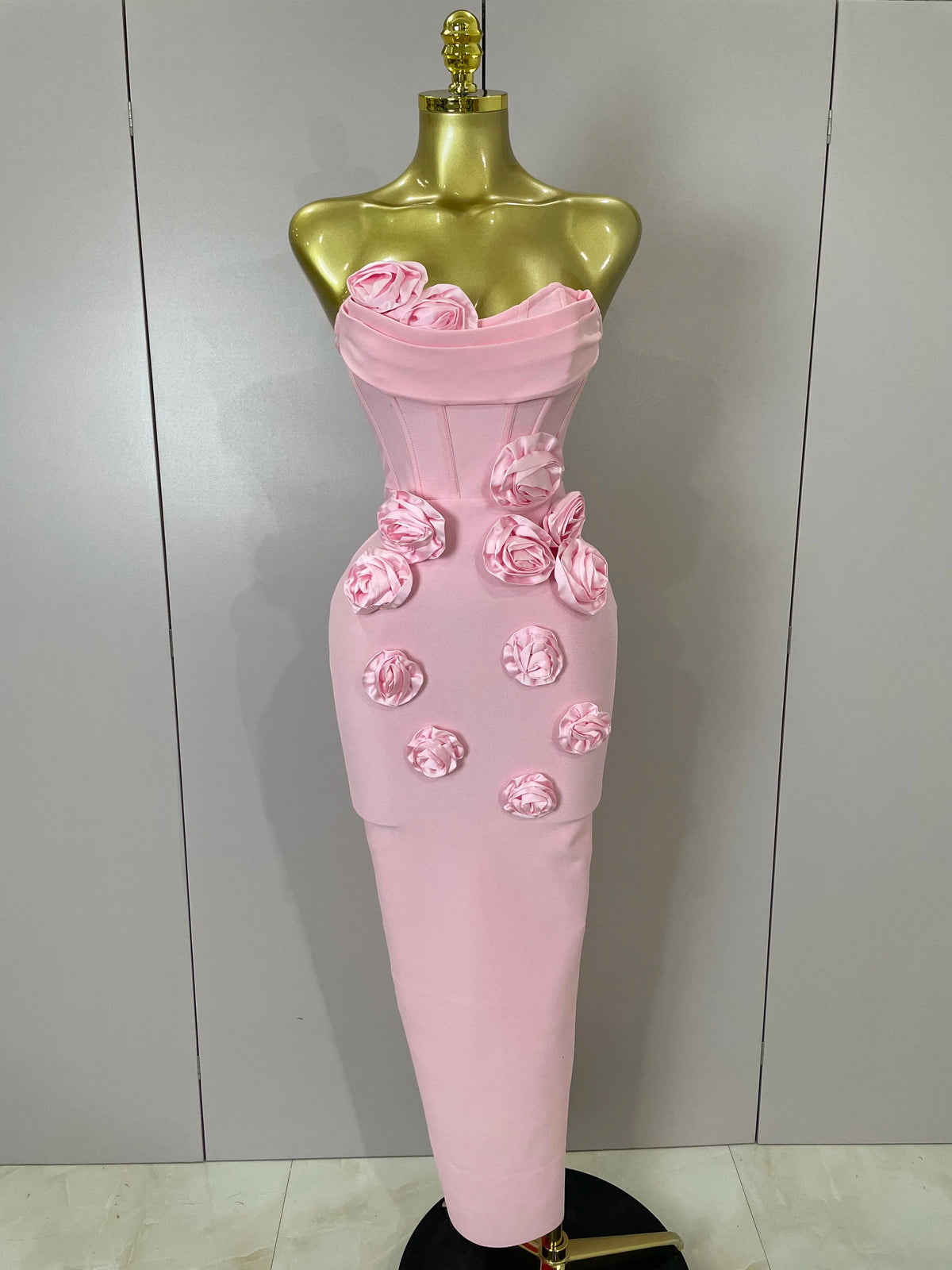 Newest Sexy Strapless Backless Red Flower Long Bandage Dress Women Celebirty Elegant Prom Evening Club Party Birthday Dresses