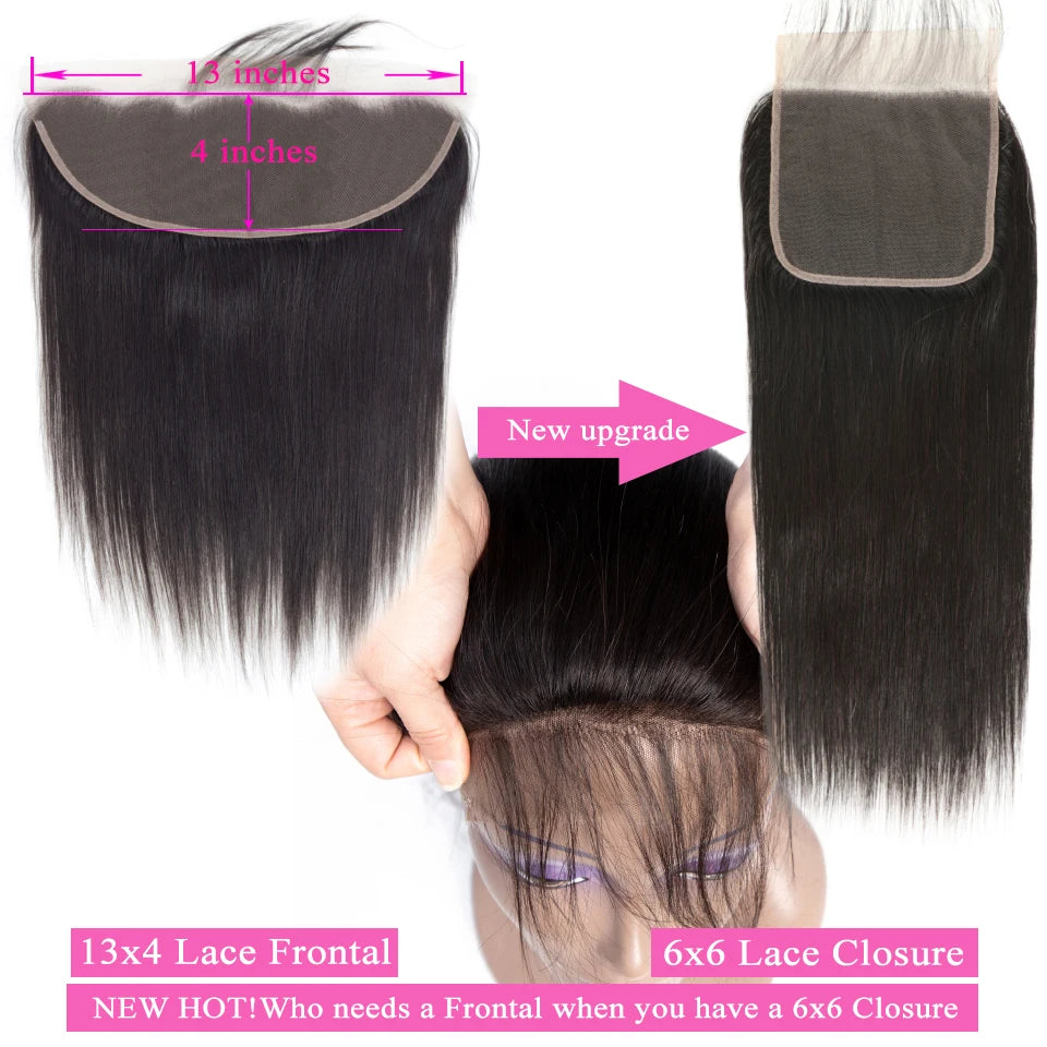 Queenlike 5x5 Lace Closure With Bundles Brazilian Weave 30 40 Inch Straight Human Hair Bundles With 6X6/13X4 Frontal Closures