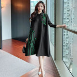 YUDX Miyake Pleated Large Size Dress Lapel Print Loose Large Size Fat Thin Single-breasted Cardigan Dress 2025 Autumn