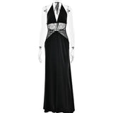 Sexy Deep V-neck Backless Lace Patchwork Satin Dresses for Women 2026 Summer Halter Sleeveless Long Maxi Party Evening Dress