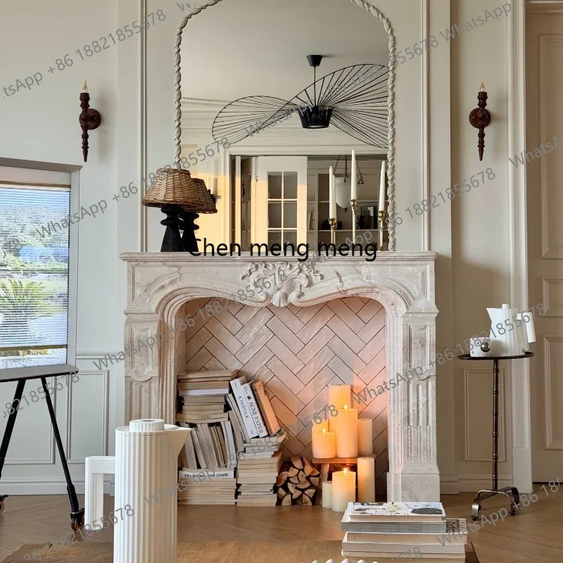 Marble French fireplace American modern retro silent wind natural travertine stone fireplace
