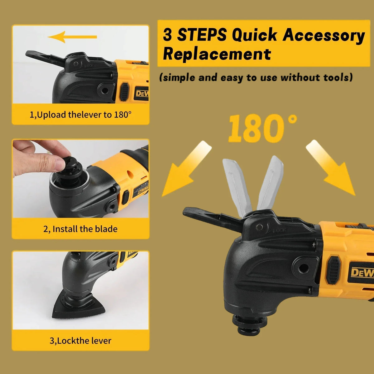 DEWALT Brushless Cordless Oscillating Multi-Tool Kit with 5 Accessories Tool-Free Quick Change for Cutting Sanding Grout Removal