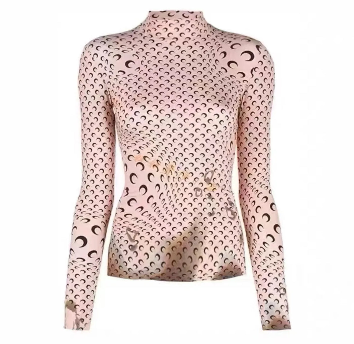 Women's Moon Print Long Sleeve Layered Splicing T-Shirt Uv Protection Slim Fit Casual Top for Daily Commute Streetwear