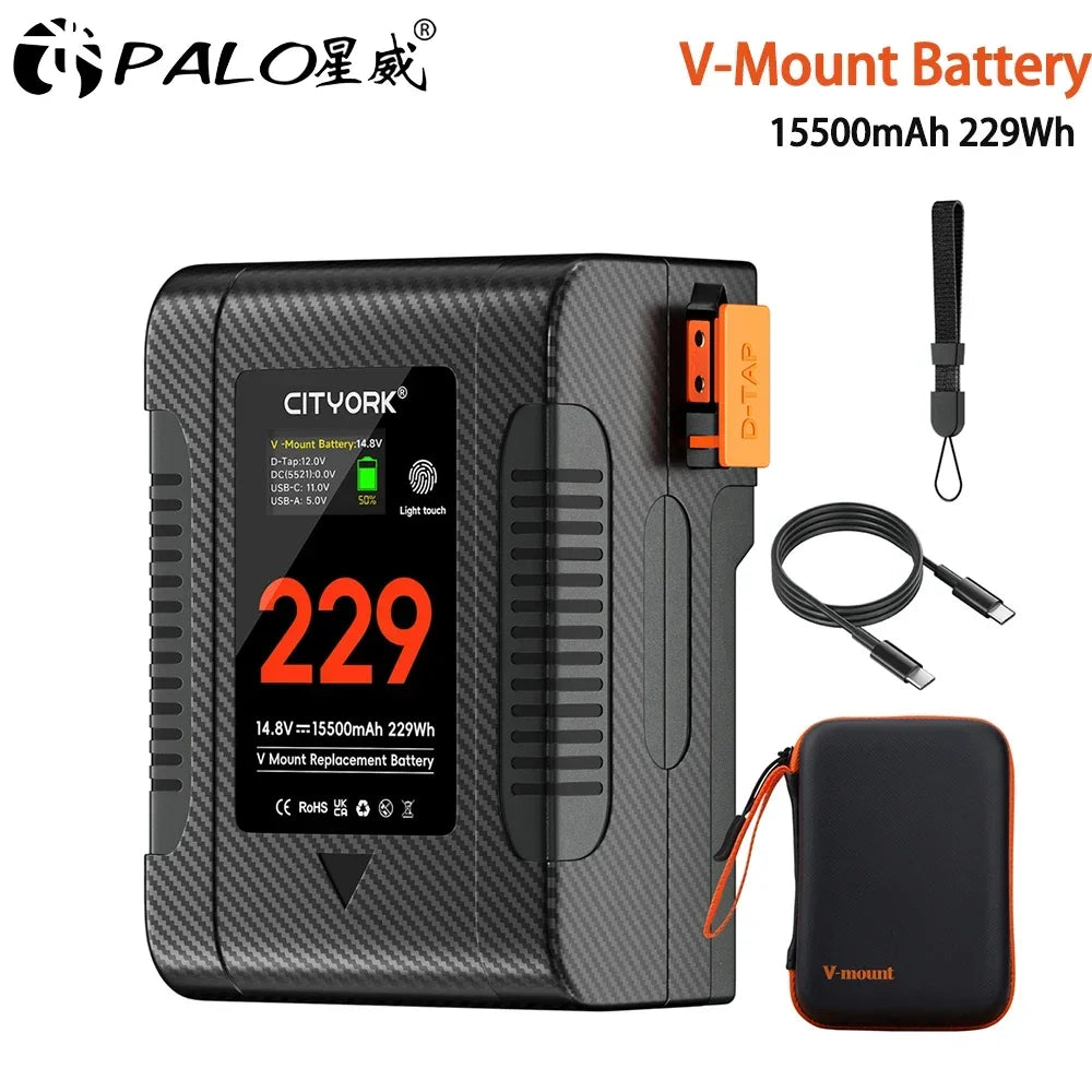 BP-229 V Mount Battery V Lock BP Portable Bateria with PD 65W Fast Charge Cable for Sony Camcorder Camera Video Light Blackmagic