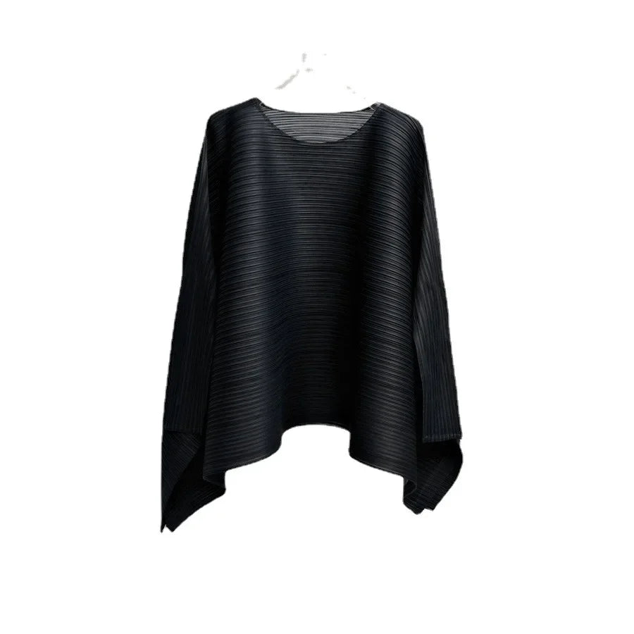 ALSEY Miyake Women's Long Sleeve Top Summer New Harajuku Style Simple Plus Size Loose Peplum Pleated T-shirt Female Clothing