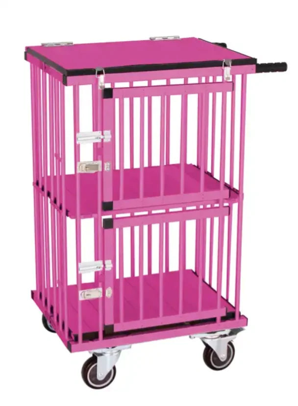 Double Decker Pet Trolley Carrier Pet Show Exhibition Customized Color Aluminum Pet Cage