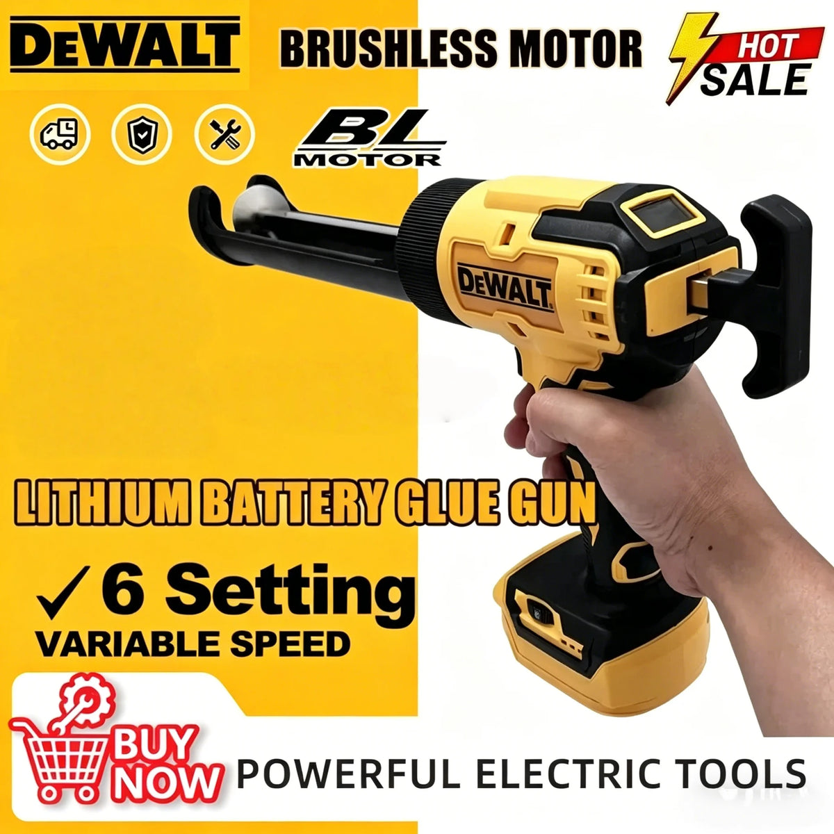 DeWalt  Cordless Electric Caulking Gun 6-Speed for Doors 20V Windows Glass Sealant Adhesive Glue Gun with LED Light Power Tool