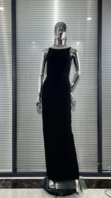 Sexy Backless Sparkling Diamond Sleeveless Midriff-baring Black Dress Dlegant Fashionable Birthday Party Valentino Day Vestido