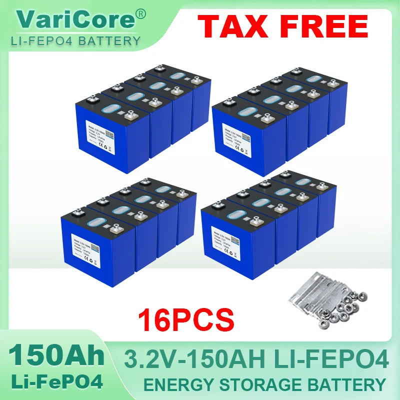 16pcs 3.2v 102Ah 105Ah 100ah Lifepo4 Grade A Battery Lithium Iron Phosphate for 12v Campers Golf Cart Off-Road Solar Wind Yacht