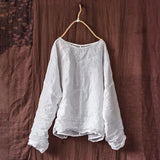 Women 100% Lightweight Ramie Tee Shirt Vintage O Neck 2025 Spring Summer Long Sleeve Casual Women Solid Oversized Basic T-Shirts