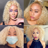 613 Honey Blonde 13x6 HD Lace Frontal Wig Human Hair Curly 10inch Deep Wave Brazilian bob Colored 13x4 Lace Front Wigs For Women