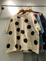 2027 Mori Girl Japanese Style Polka Dot T-Shirt for Women, Oversized Cotton Short Sleeve Casual Loose Fit Top