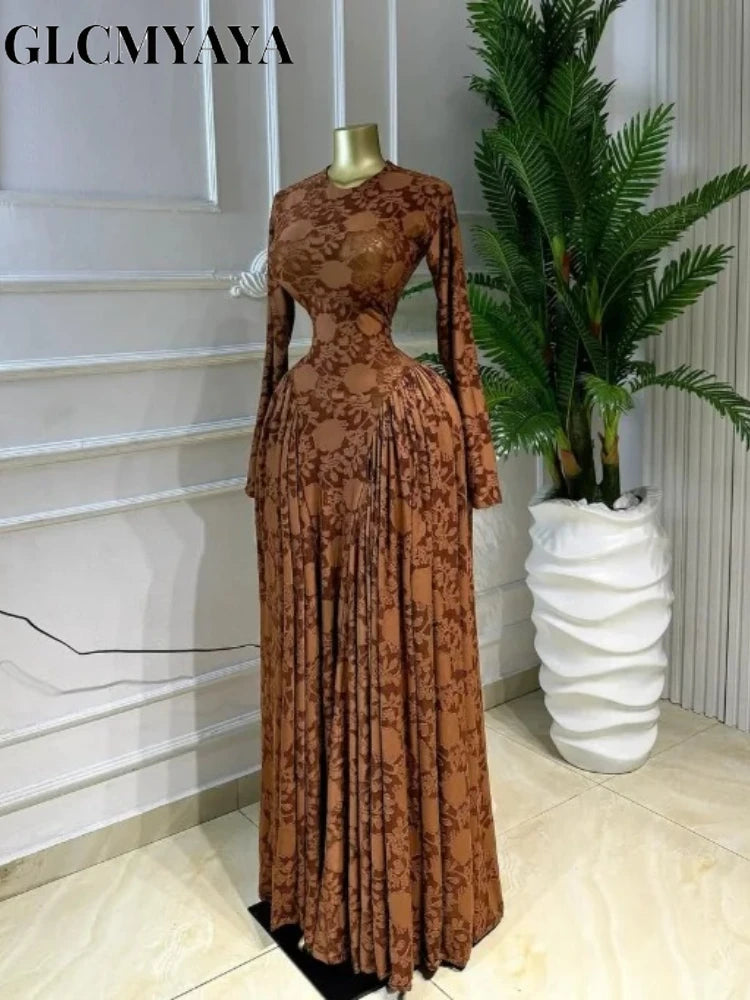 CM.YAYA Women O-neck Long Sleeve Big Swing A-line Maxi Dress 2026 Evening Sexy Parties Education Vacation Long Dresses Vestidos