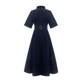 Women's Denim Long Dress 2025 Autumn New Texture navy blue Women's Business Long Dress