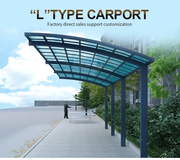 Modern Aluminum Carport Single L-shape Customized Outdoor Garden Parking Shelter for Driveway Yard Garden Canopy Tent