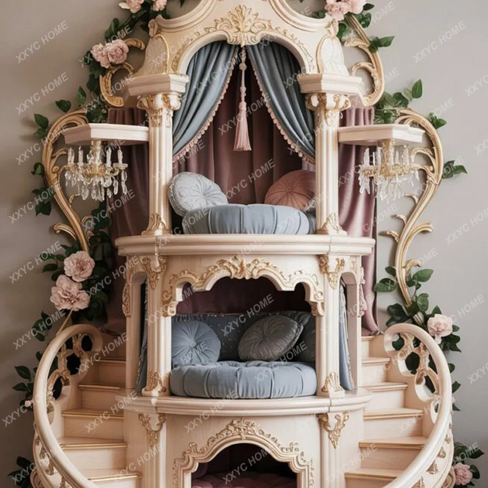 AA High-end solid wood cat climbing frame cat nest cage kitten villa luxury cat house warmth