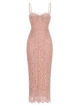 Sexy Spaghetti Strap V Neck Lace Long Dress Women Black Floral Lace Sleeveless Bodycon Dresses Elegant Evening Celebrity Party