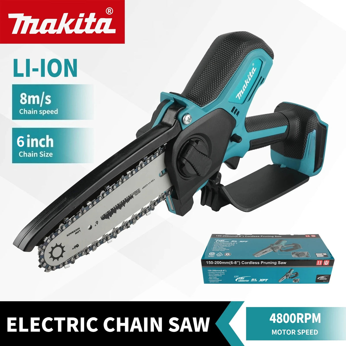 Makita 6 inch Small Handheld Saw Electric Mini Cordless Chainsaw Portable Logging Sawzall Power Tool For Garden Wood Cutting