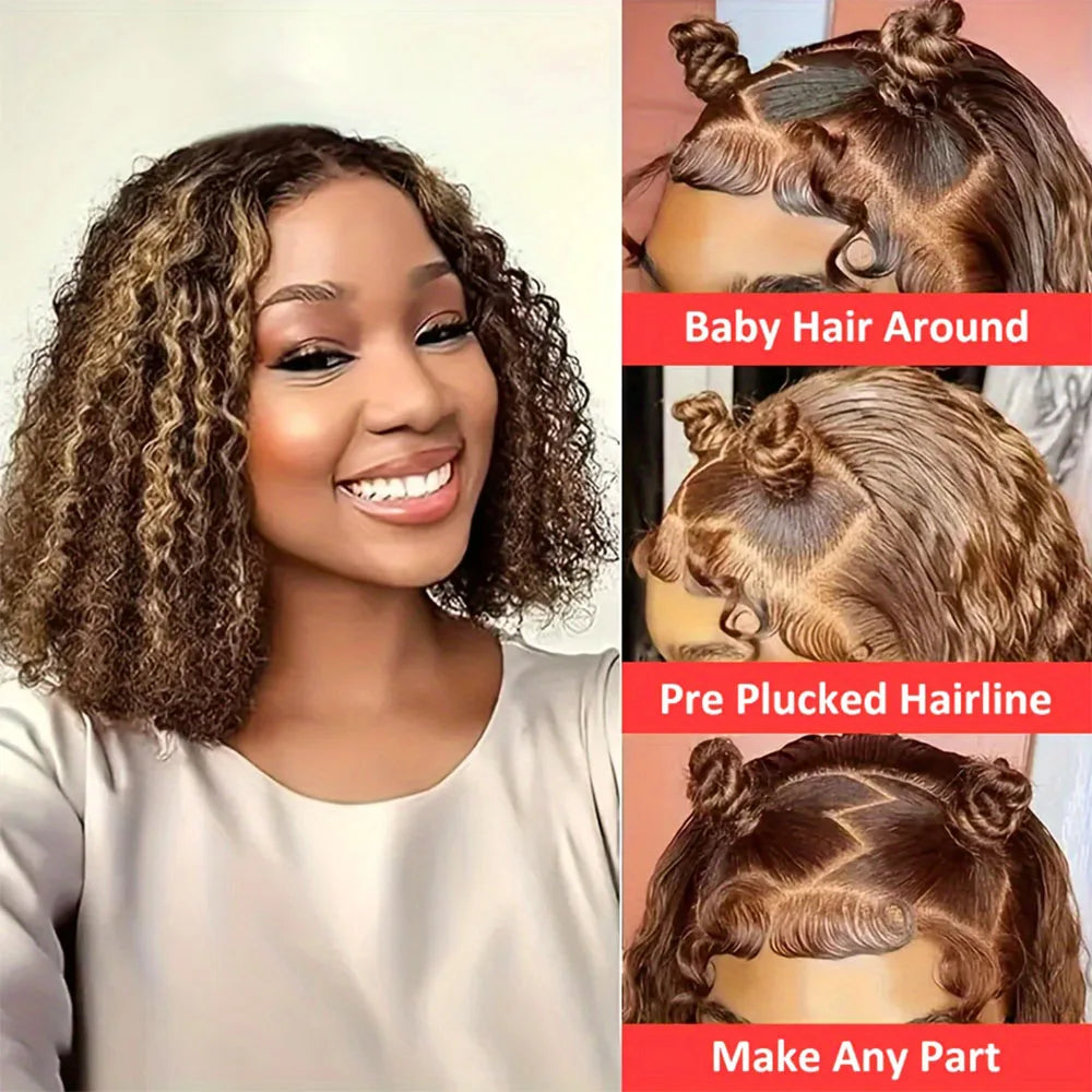 Highlight Ombre Bob Wig Human Hair Curly Short 5X5 Hd Lace Closure Wig