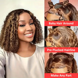 Highlight Ombre Bob Wig Human Hair Curly Short 5X5 Hd Lace Closure Wig