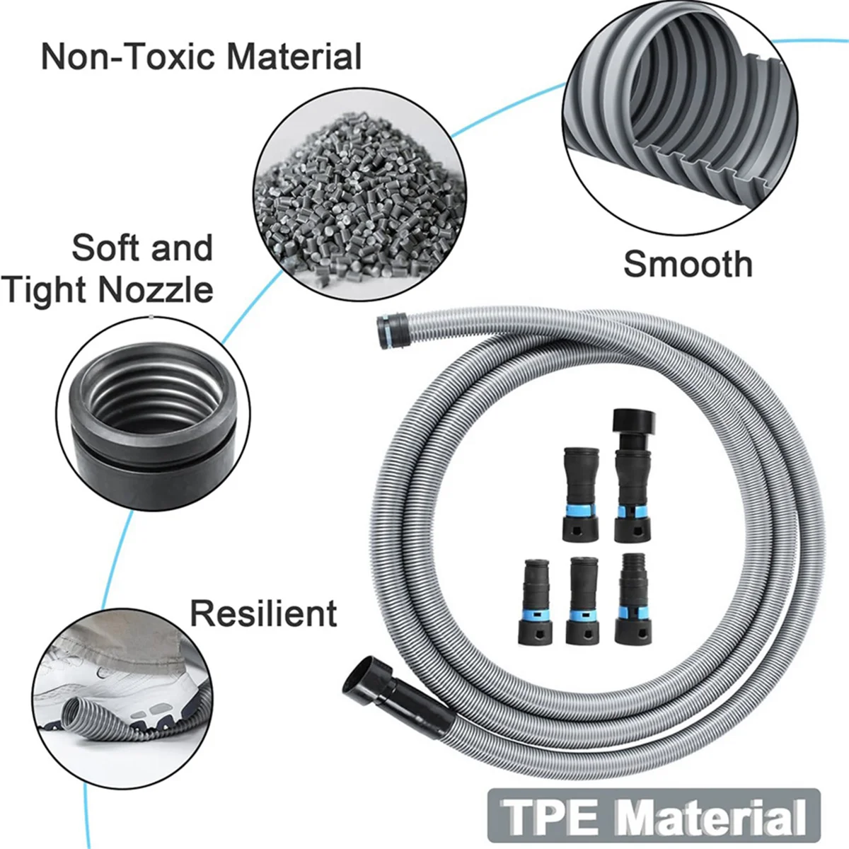 1 1/4 Inch X 10 Feet Dust Collection Hose Kit for Home and Vacuums System with 5 Adapters of Woodworking Power Tool