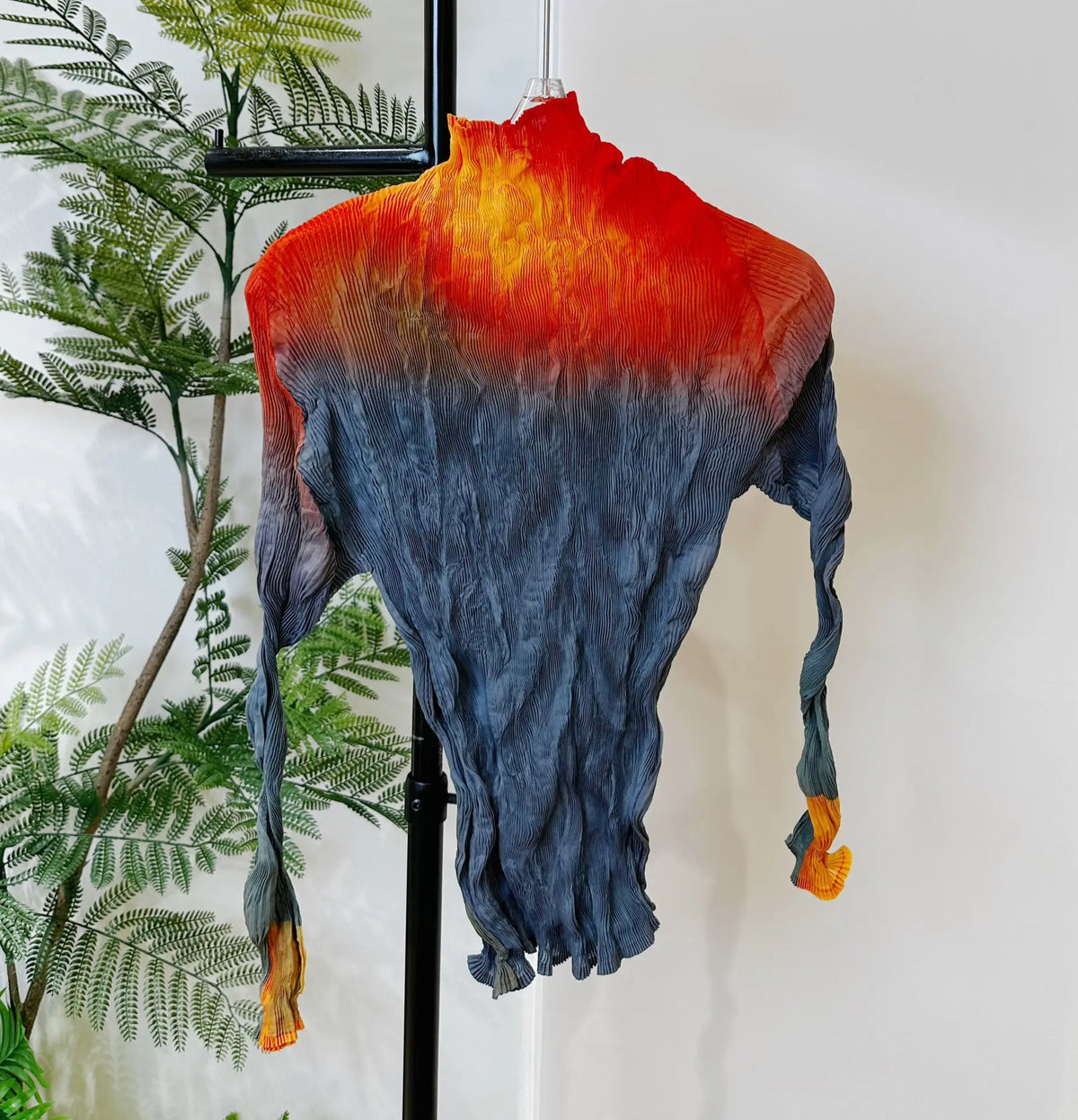 Miyake Pleated Printed Top 2025 Summer New High Neck Long Sleeve Bottoming T-shirt with High Collar