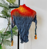 Miyake Pleated Printed Top 2025 Summer New High Neck Long Sleeve Bottoming T-shirt with High Collar