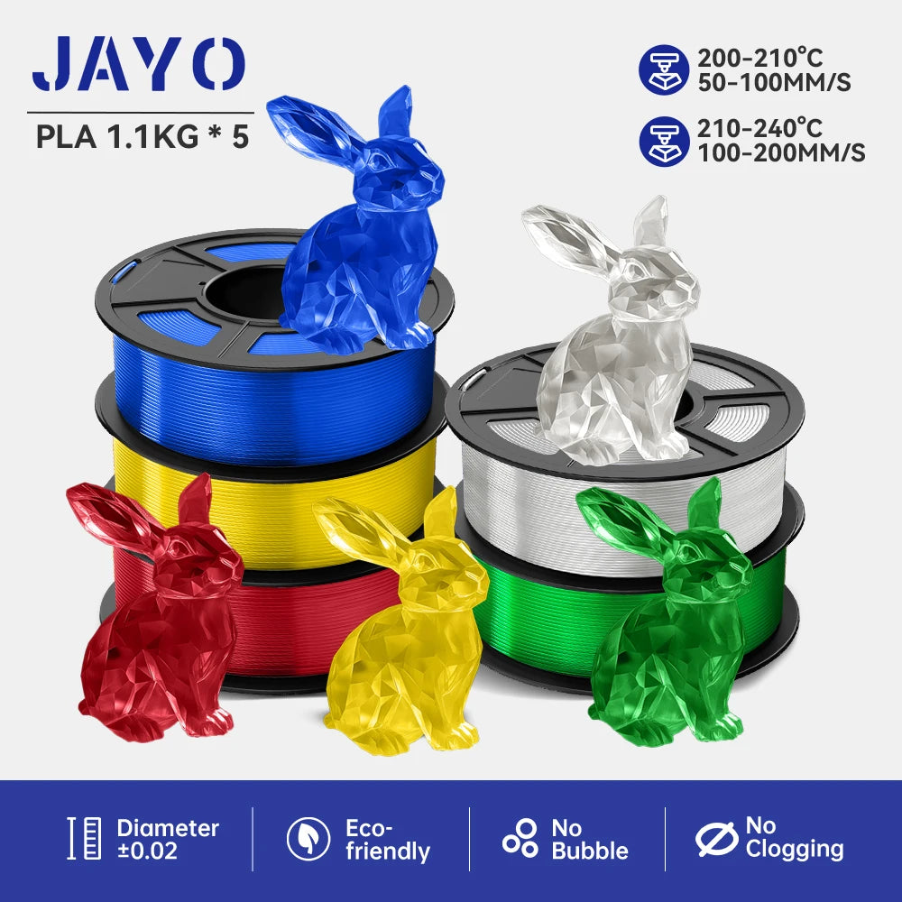 JAYO 3D Printer Filament  PETG PLA HSMPETG PLA PLUS 1.75mm 5Rolls 3D Printing Materials for 100% No Bubble &FDM 3D Pen DIY Gift