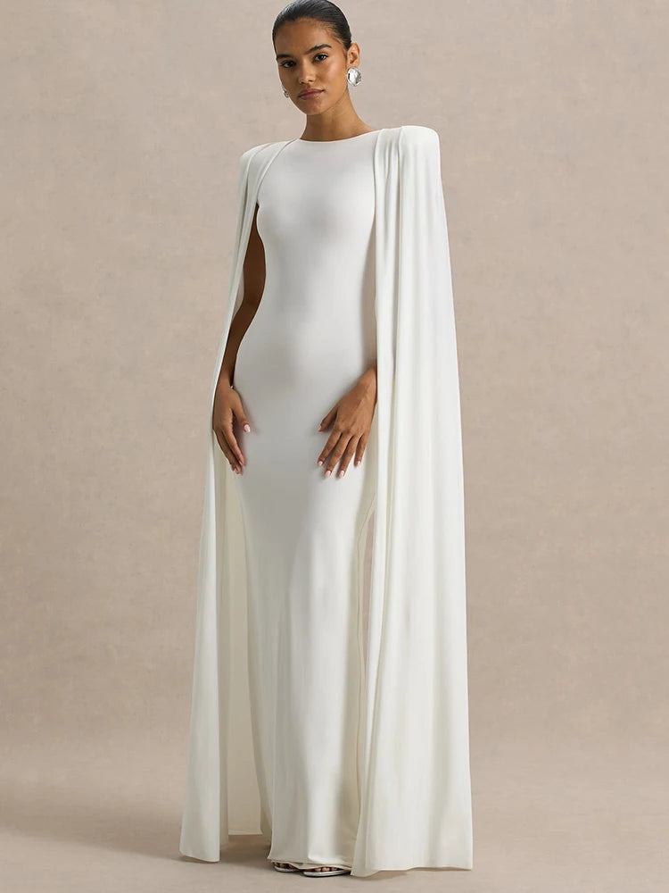 JULISSA MO Autumn New Round Neck Robe Women Maxi Dress White Sleeveless High Waist Dress Female Elegant Slim Party Evening Dress