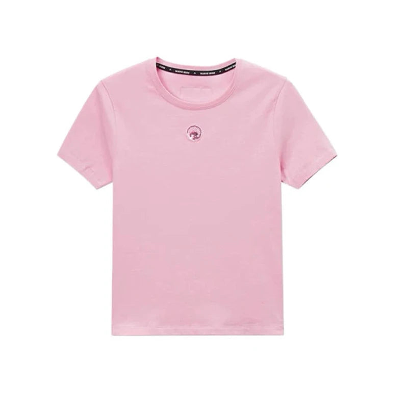 Slim Fit New Women's Moon Embroidered Short Sleeve T Shirt Summer Fashion High Street Casual Basic Round Neck Versatile Top