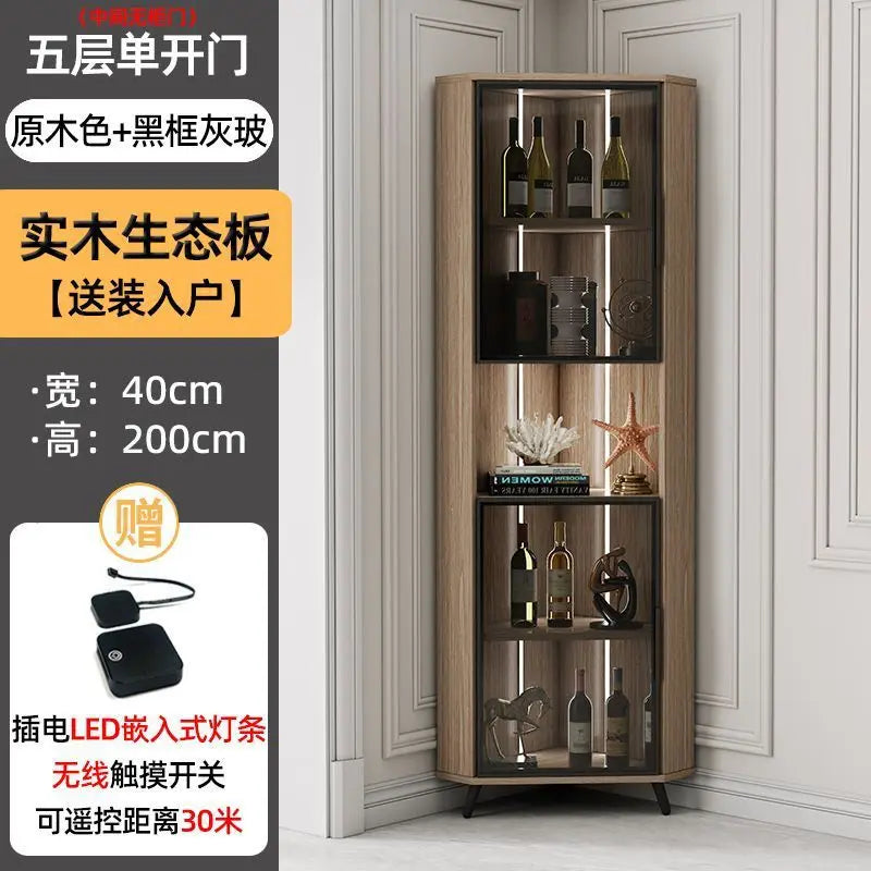 Corner Cabinet with Light Solid Wood Living Room Corner Corner Cabinet Display Bookcase Storage Triangle Cabinet Dining