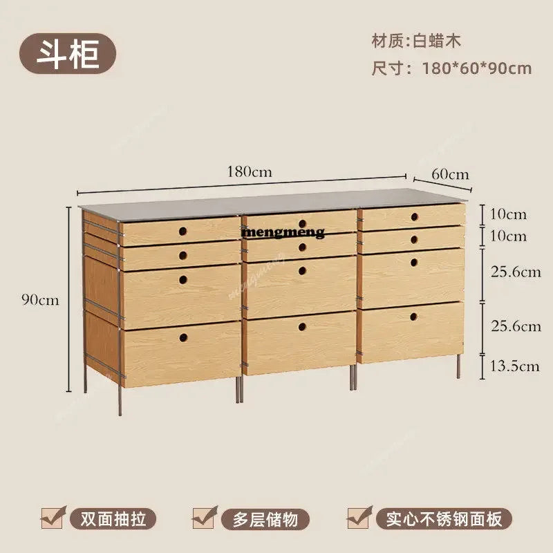 A139 Stainless steel solid wood chest cabinet household multi-layer storage storage living room locker