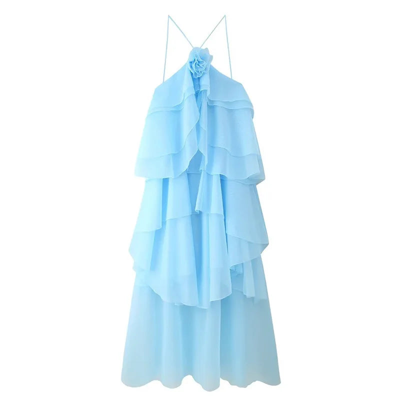 CM.YAYA Women Sleeveless Ruffles Loose Ball Gown Smock Strap Maxi Long Sexy Dress 2025 Birthday Vacation Party Dresses Vestidos