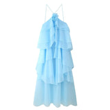 CM.YAYA Women Sleeveless Ruffles Loose Ball Gown Smock Strap Maxi Long Sexy Dress 2025 Birthday Vacation Party Dresses Vestidos