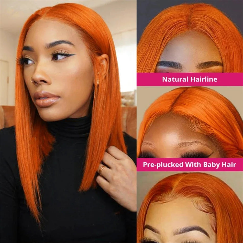 13x4 Lace Front Short Bob Wig 350 Ginger Orange Color Straight