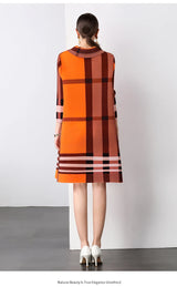 Autumn 2024 Arrival Miyake Fashionable Pleated Dress with Printed Stripes Chic Loose Collar Button Placket Color Locked Design
