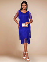 AOMEI Tassel Dresses Party V Neck Sleeveless High Waist Women Fringe Dance Evening Birthday Gowns Sexy Club New African Robe