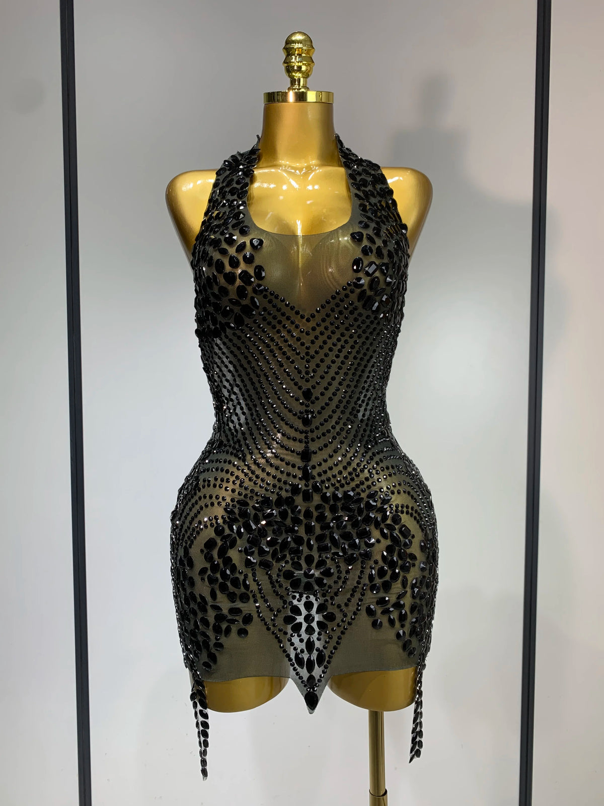 Women Sexy Halter Crystal Bodycon Mini Dress Celebrate Nightclub Performance Stage Outfit Luxury Birthday Photo Shoot Dress