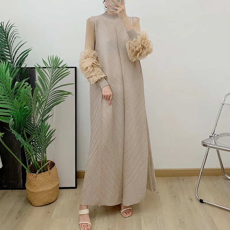 YUDX Luxury Purple Miyake Pleated High Neck Maxi Evening Dress, Ruffle Sleeve Women's Wedding Guest Ramadan Party Dress 2026 New