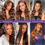 13x6 HD Body Wave Chocolate Brown Lace Front Wig Human Hair Brazilian Transparent 13x4 Lace Frontal Wigs Pre Plucked For Women
