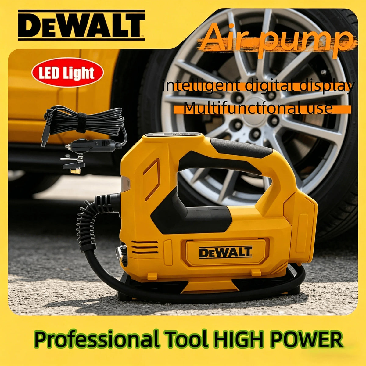 DeWALT 18V 20V Cordless Portable Air Pump Tire Inflator Electric Compressor For Car Motorcycle Bike Rechargeable Power Tool