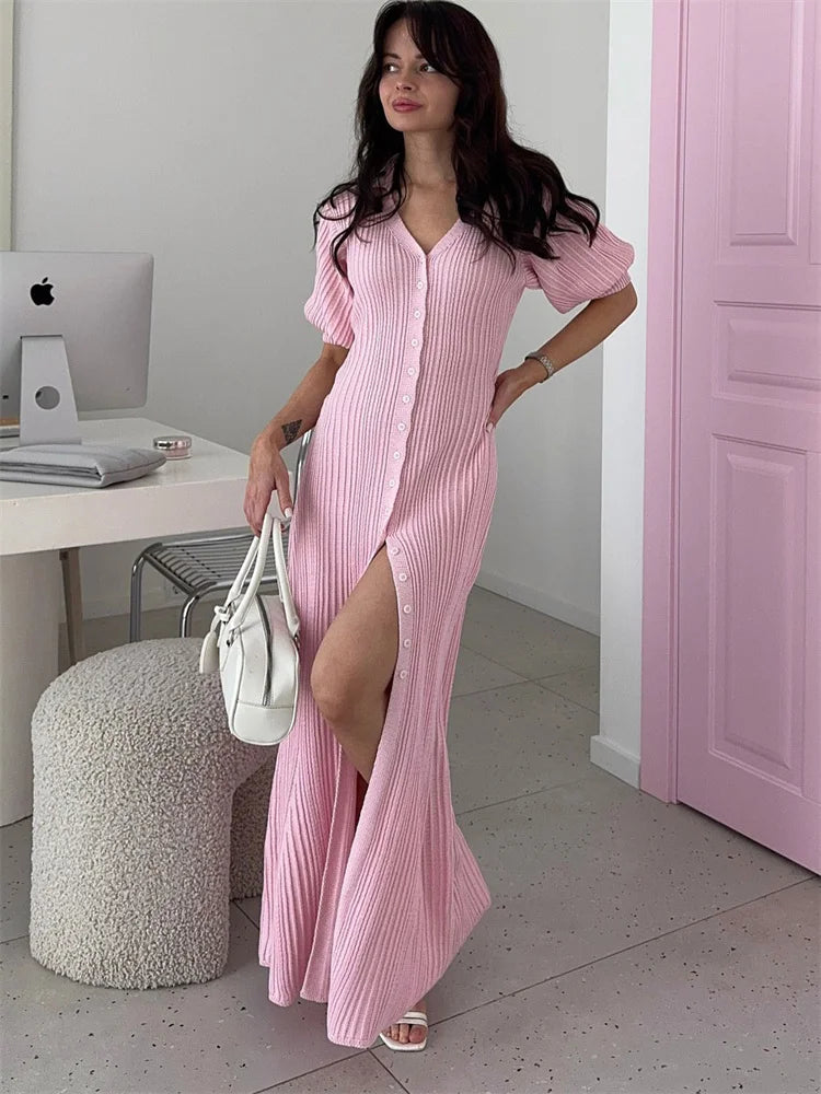 Tossy Fashion Knit Cardigan Maxi Dress Summer Women Chubby Loose Elegant Vintage Evening Party Dress Female Knitwear Long Dress