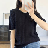 WinvyNee Summer Women‘s T-Shirt 100% Cotton Pullovers Sweaters Top Short Sleeve O neck Solid Knitwears Tops Spring A1002024