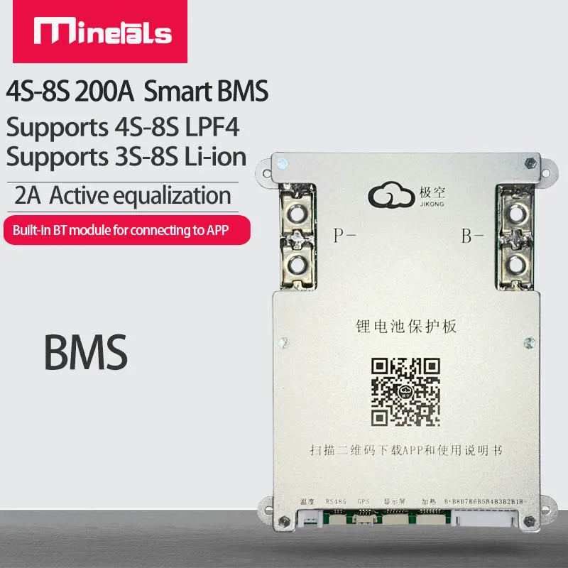 Active BMS 4S 5S 6S 7S 8S 200A Smart BMS 2A Active Balance Energy Transfer Built-in Bluetooth APP LCD 12V 24V 3S Jikong BMS PCM