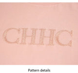 CH Women's Pink Cotton T-Shirt Embroidered Letter Short Sleeve Casual Summer Basic Top