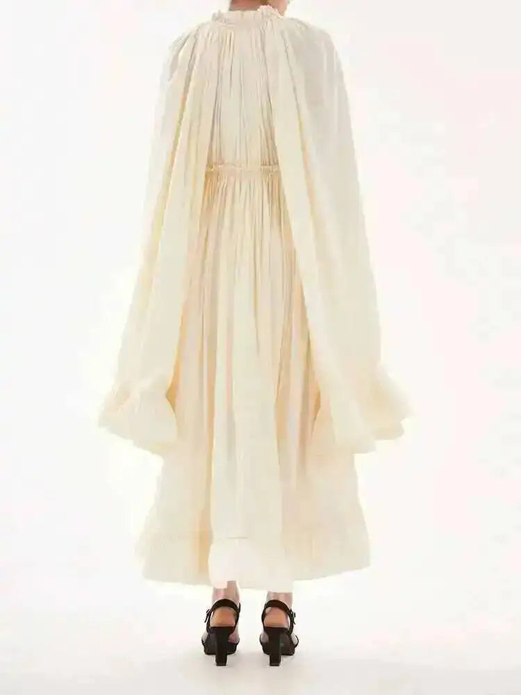 LGRQ Trendy Ruffles Irregular Dresses Women's Cloak Sleeves Spliced Lace Loose Pleat Dress Luxury Female Tide Summer New 19J4498