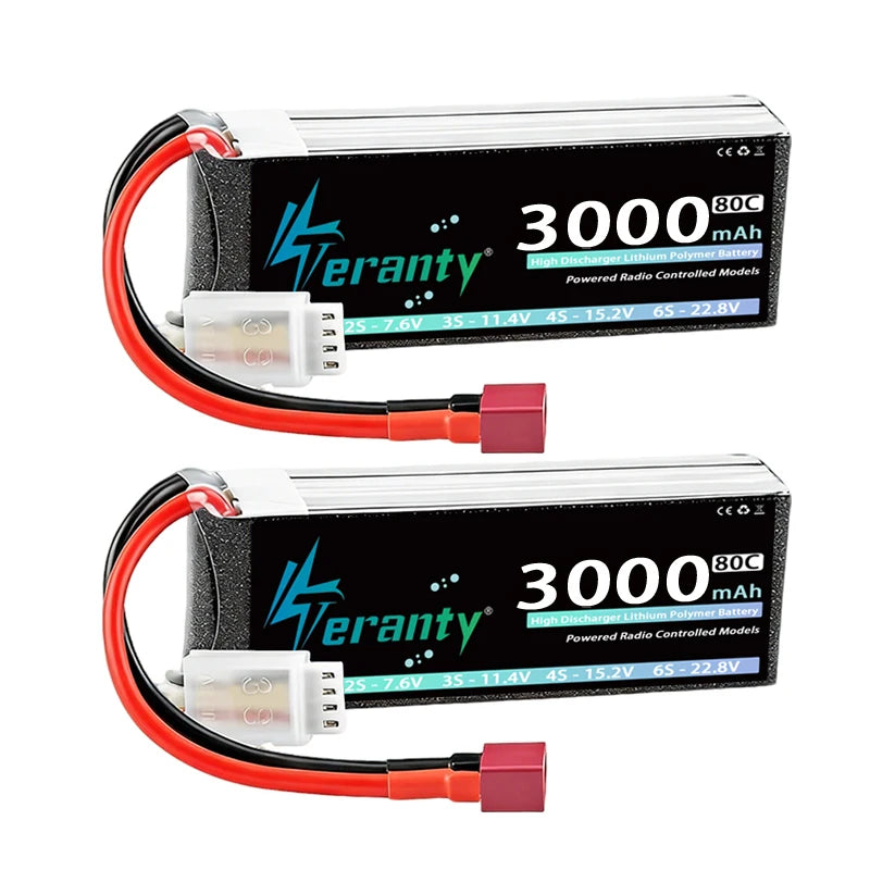 2Pcs TERANTY 3S 3000mAh 11.1V 11.4V 60C 80C Lipo Battery Softcase With T XT60 Plug for FPV Drone Trucks Boat Helicopter Airplane