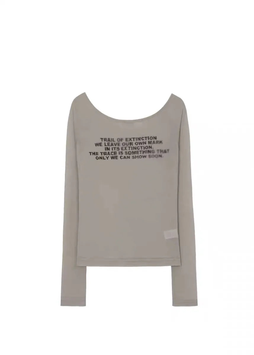 Bohemseo Spicy Girl Letter Print Semi-Transparent ort Sve Long T-irt Women's Faion Commute Sle Slim Fit Cotton Spring