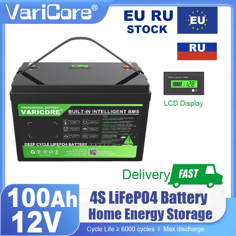 VariCore 12.8V/24v 360Ah 340Ah 180Ah 120AH 100Ah LiFePO4 Battery 25.6v 12V Lithium Iron Phosphate for RV Touring Car Solar Wind